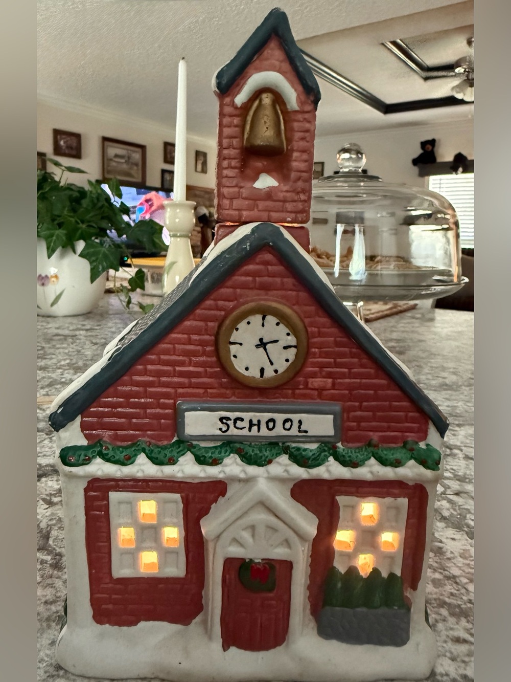 Holiday Ceramic Schoolhouse Decoration - Red